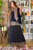 Enid Plaid Tulle Midi Skirt Navy